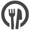 an icon of a knife and fork surrounded by a circle