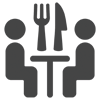 an icon of two people sitting at a table with a knife and fork floating between them